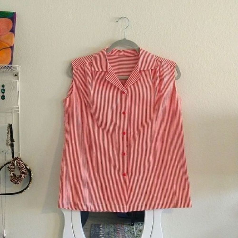 Red Stripe Sleeveless Button up Blouse